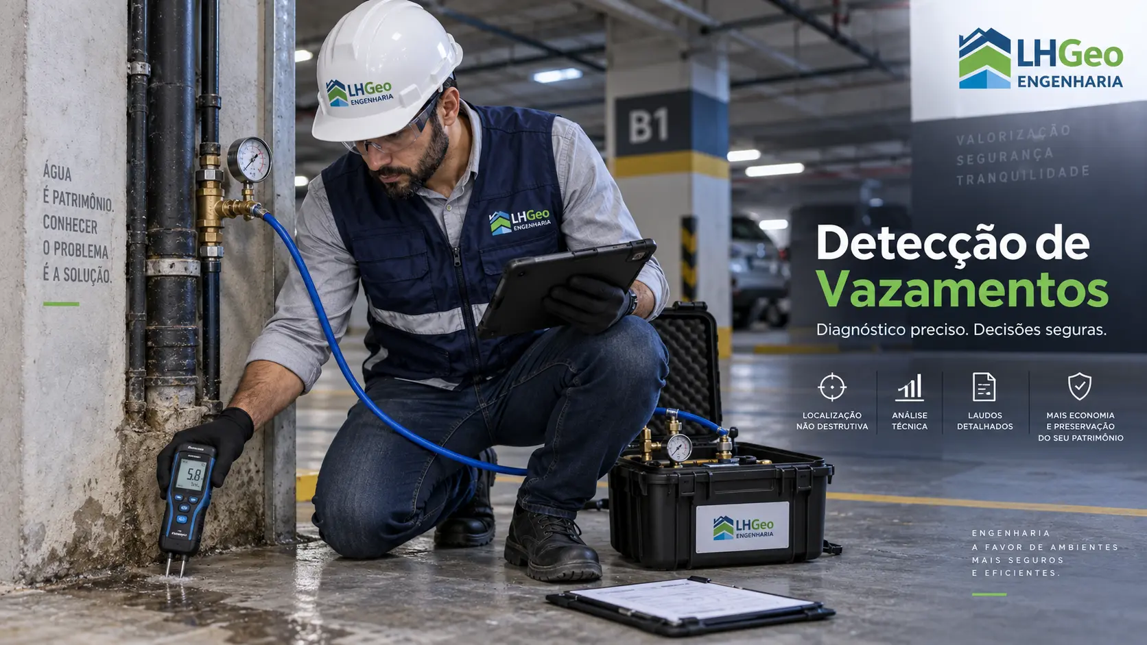 Técnico realizando inspeção para localização de vazamento oculto em piso de imóvel em Ribeirão Preto
