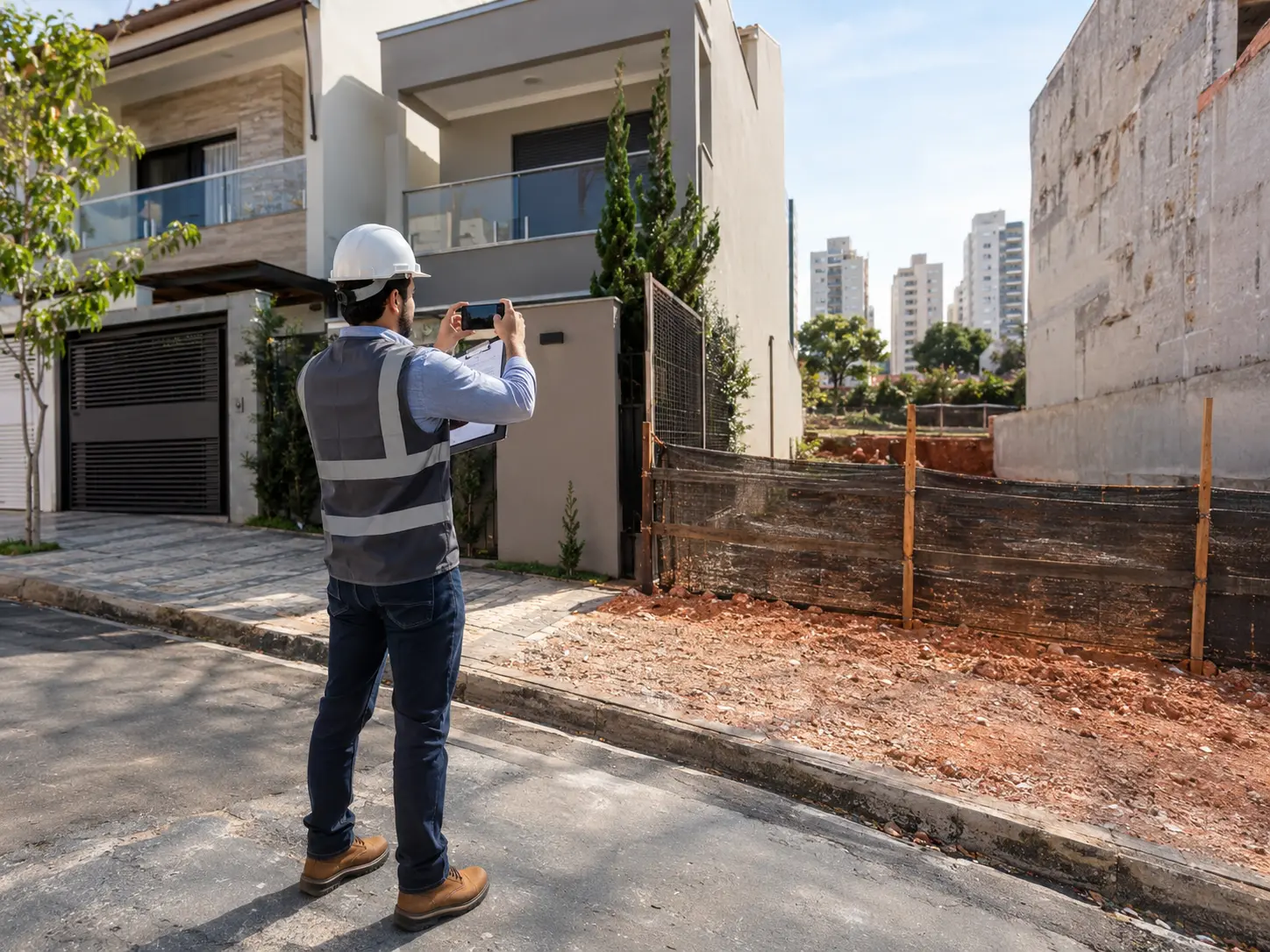 Conjunto de fachadas vizinhas a canteiro de obras