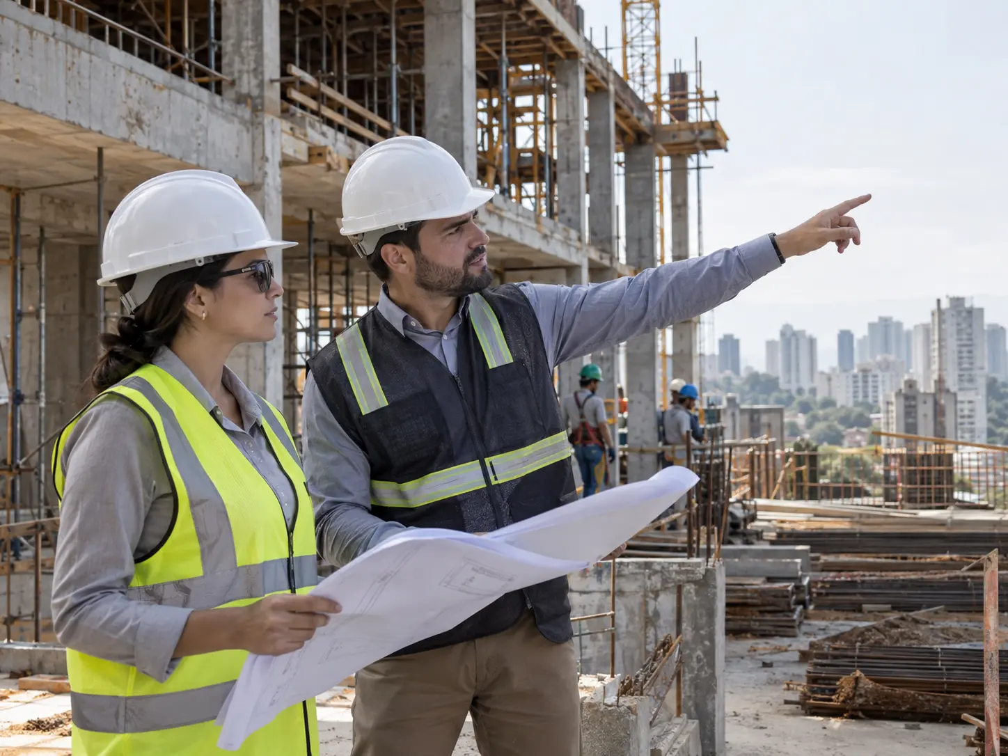 Assistente técnico acompanhando diligência em obra