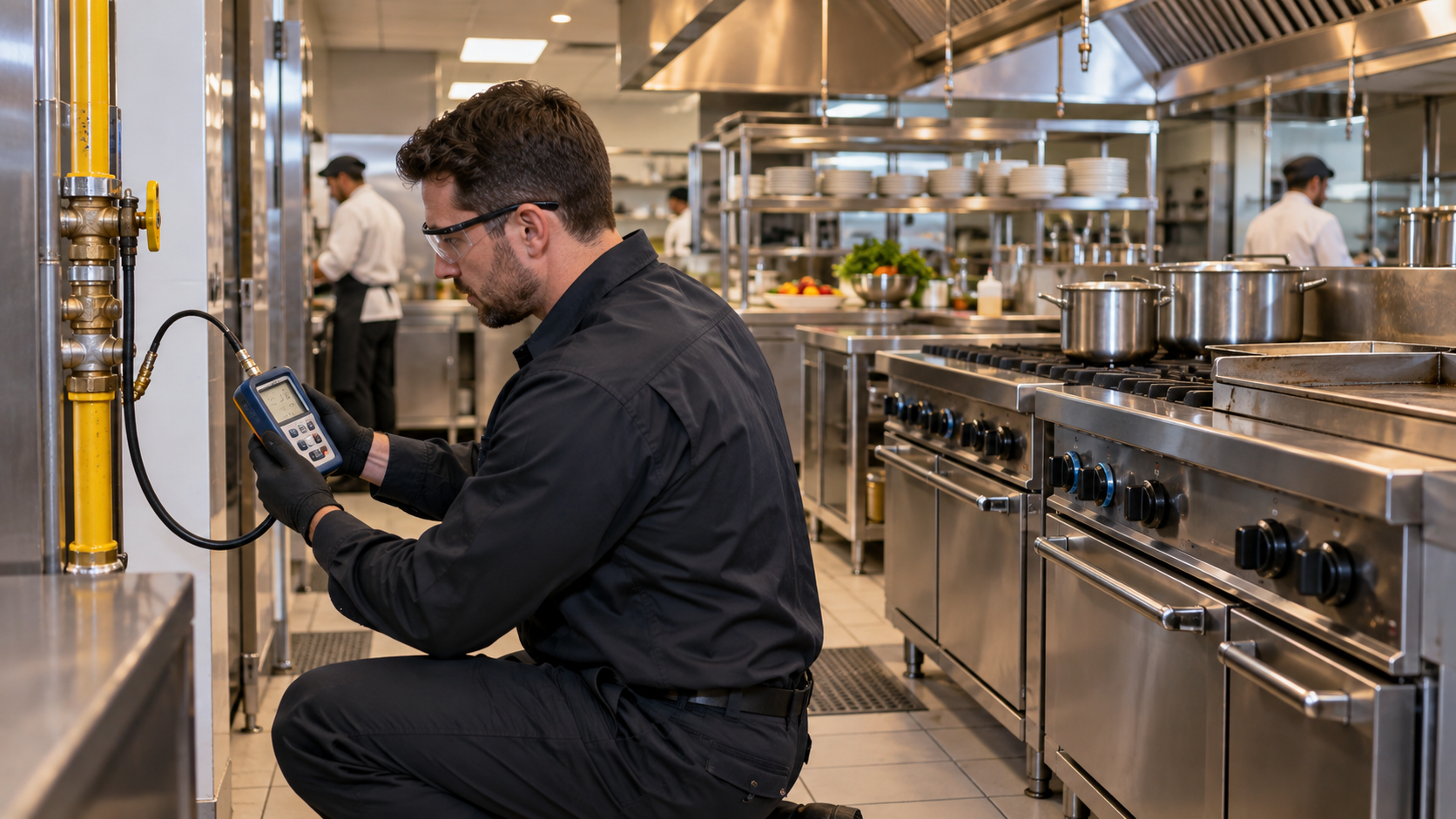 Verificação técnica de rede de gás em cozinha profissional em Orlândia