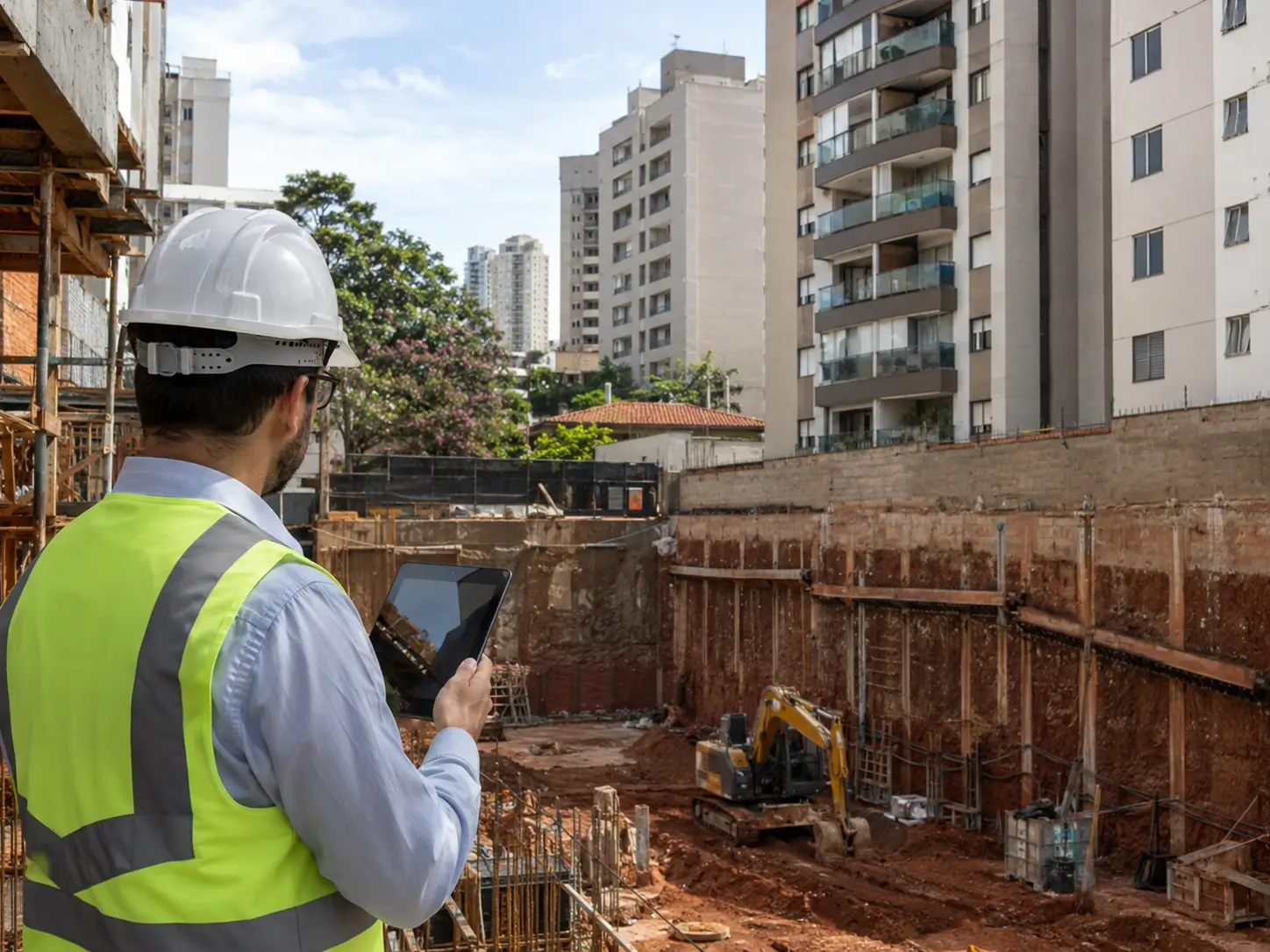 Frente de escavação com contenção próxima a edificações existentes