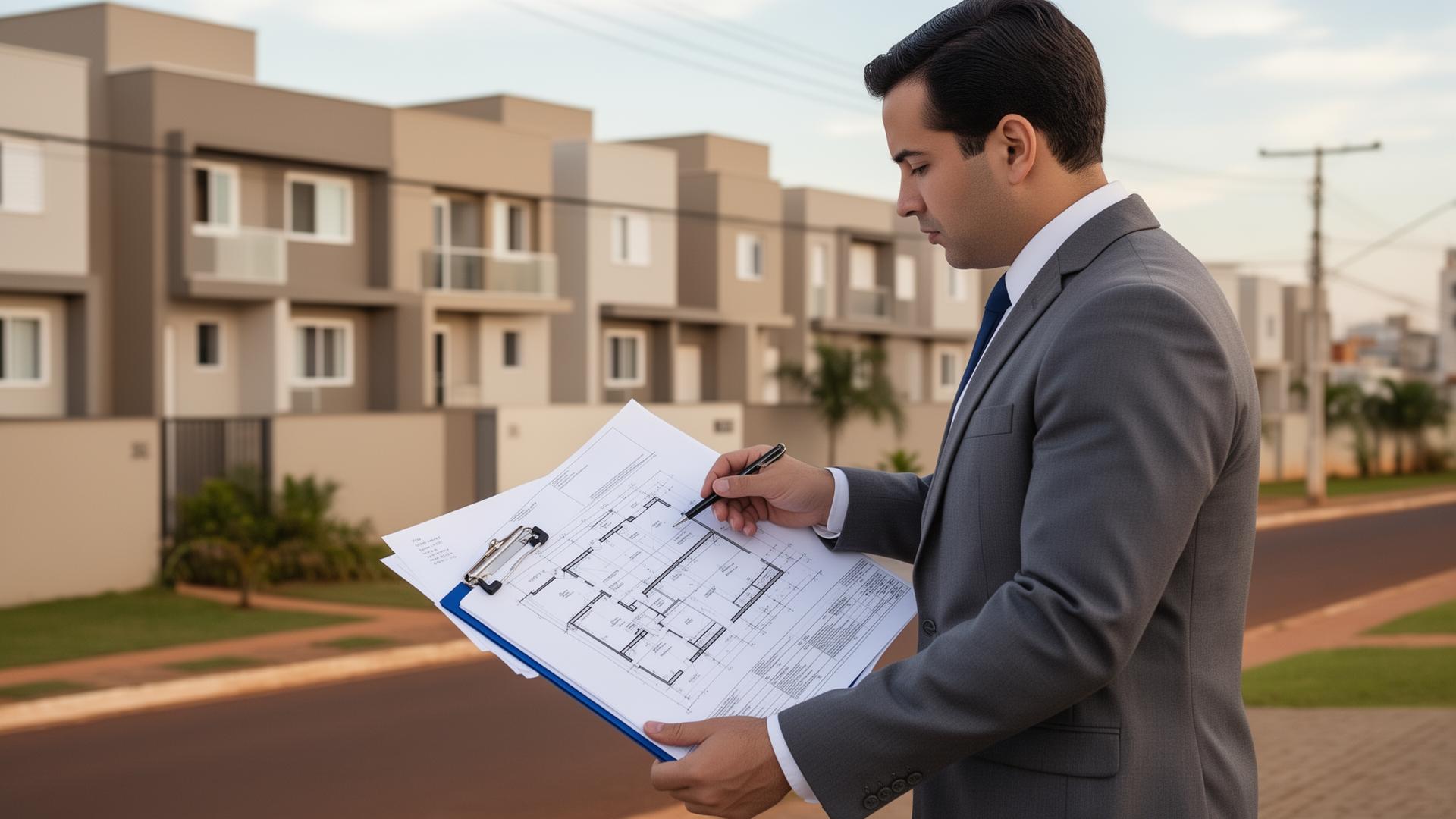Profissional analisando planta para explicar como funciona habite-se em Ribeirão Preto