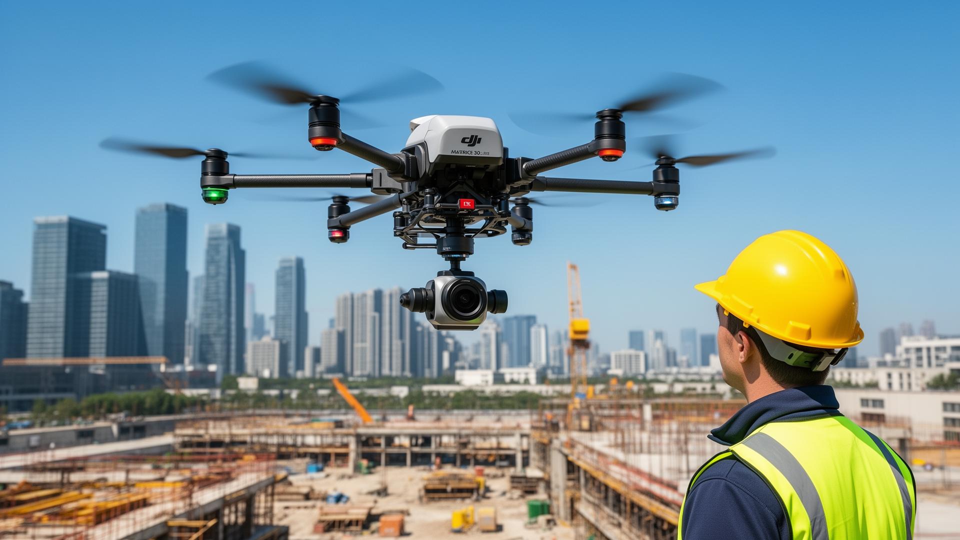 Drone de mapeamento em operação sobre área com relevo e vegetação